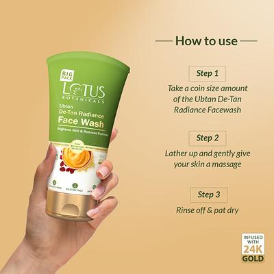 Lotus Botanicals Ubtan De-Tan Radiance Face Wash Infused with 24K Gold Bright & Glowing Skin 7 gm - Face Wash & Cleansers