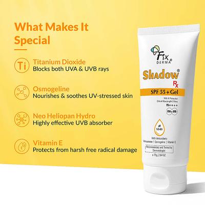 Fixderma Shadow RX Sunscreen SPF 55+ Gel Sunscreen For Oily Skin 75 gm - Body Sunscreen