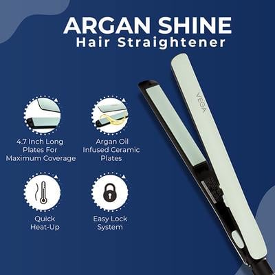 Vega Argan Shine Hair Straightener with Argan Oil Infused 3D Floating Plates, Green, (VHSH-33) 1's - Hair Dryers