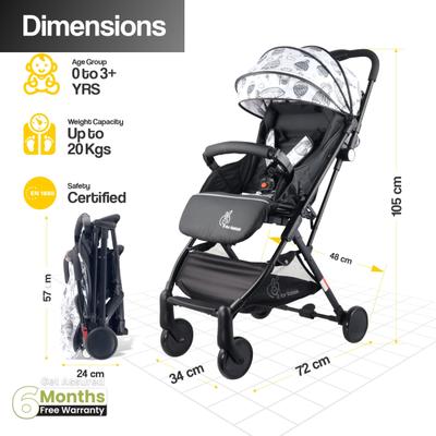 R for Rabbit Pocket Stroller Lite Stroller - Black & White 1's - Baby Safety