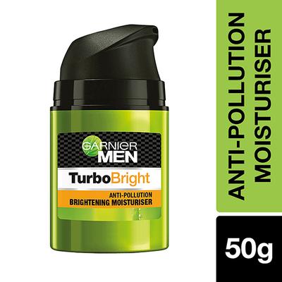 Garnier Men Turbo Bright Anti Pollution Brightening Moisturiser UV Protection Vit C+Green Tea 50gm - Face Moisturizers