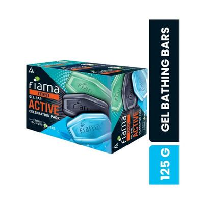 Fiama Men Gel Bar Active Celebration Pack With 3 Unique Gel Bars, With Skin Conditioners 375 gm - Soaps