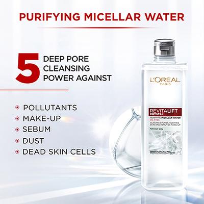 L'Oreal Paris Revitalift Crystal Purifying Micellar Water With Oil-Free Technology, Cleanses pores & removes makeup 95 ml - Face Wash & Cleansers
