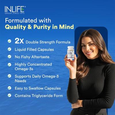INLIFE Omega 3 Double Strength Fish Oil 1000 mg Capsules 60's - Omega Fish Oil Fatty Acids