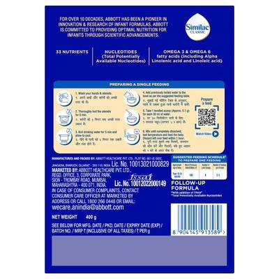 Similac Classic Follow-Up Formula Stage 4 Powder (18 to 24 months) Refill Pack 400 g - Baby And Infant Supplements
