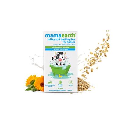 Mamaearth Milky Soft Bathing Bar for Babies with Oats Milk & Calendula - 75g 2's - Baby Soap