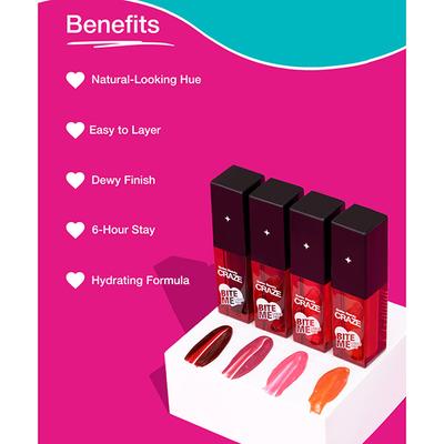 Swiss Beauty Craze Bite Me Liquid Hydrating Tint with Dewy Finish 1-Juicy Peach 4 ml - Lip Stains & Tints