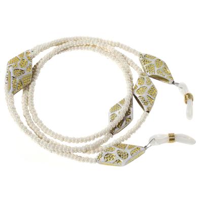 Modisch Off White Beads And White Diamond Shape Stone With Golden Print Sunglasses Chain (JC-15Owd) 1's - Wearables Sunglasses
