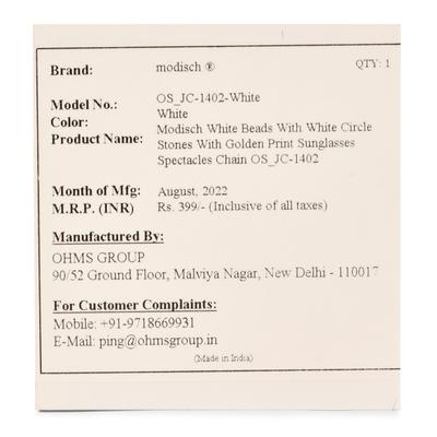 Modisch White Beads With White Circle Stones With Golden Print Sunglasses Chain (JC-1402-White) 1's - Wearables Sunglasses