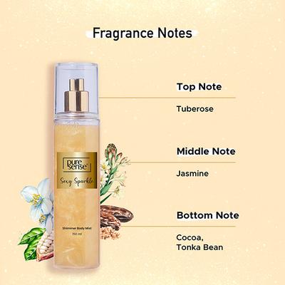 Pure Sense Sexy Sparkle Body Mist with Gold Shimmer Jasmin Cocoa For Women 150 ml - Women Perfumes (Edt/Edp)