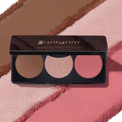 Pilgrim 3-In-1 Face Palette -Bold Charme -Blush, Highlighter & Contour for Deep Skin Tone 12 gm - Blushes