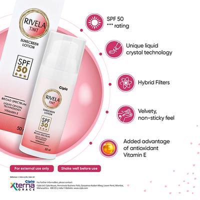 Rivela Tint SPF 50 Sunscreen Lotion 50ml - Dry Skin-Emo