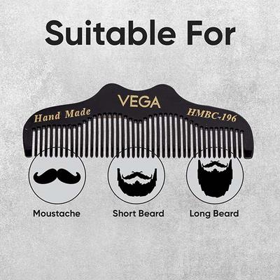Vega Beard/ Moustache Comb for Men, Pocket-size Comb for Hair, Groom your Beard (HMBC-196) 17 gm - Hair Brushes