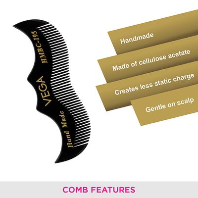 Vega Moustache Comb for Men, Pocket-Size Comb for Hair (VC2HMBC-195) 2's - Hair Combs