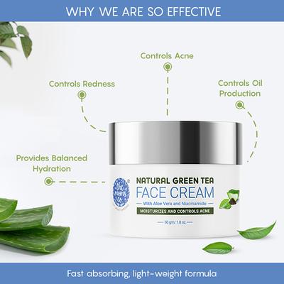 The Moms Co. Natural Green Tea Face Cream with Aloe Vera and Niacinamide Moisturizes and Controls Acne 50gm - Face Moisturizers
