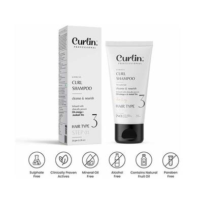 Curlin Professional Nourishing Curly Hair Shampoo for Dry, Frizzy, Wavy and Curly Hair, Sulphate and Paraben Free 50 gm - Shampoos