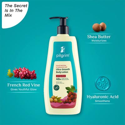Pilgrim French Red Vine & Hyaluronic Acid Ultra-Smooth Body Lotion 48H Long-Lasting Moisturization 400 ml - Creams/Oils/Lotions