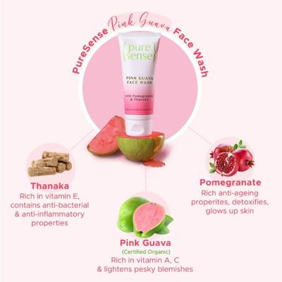 PureSense Pink Guava Face Wash with Pomegranate & Thanka for Gentle Cleansing & Imparts Glow 100 gm - Scrubs & Exfoliants