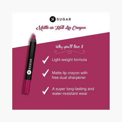 SUGAR Cosmetics Matte As Hell Crayon Lipstick - 21 Rose Tyler (Light Fuchsia/ Deep Rose) 2.8 gm - Lip Crayons