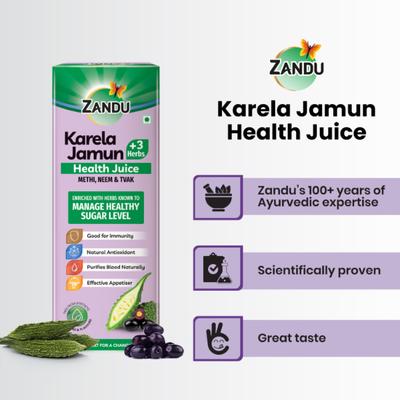 Zandu Karela Jamun + 3 Herbs Health Juice 1 litre - Ayurvedic Juices