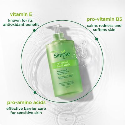 Simple Refreshing Facial Wash, 100% Soap-Free Perfect for Sensitive Skin 250 ml - Face Wash & Cleansers