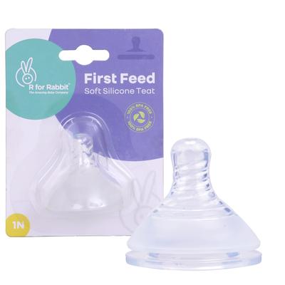 R for Rabbit First Feed Soft Silicon Teat for Glass/PP Bottle(0-6) (Size - S) 1's - Feeding & Nursing