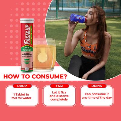Fast&Up Apple Cider Vinegar ACV With Mother Vitamin B6 & B12 Effervescent Tablet - Green Apple Flavour 15's - Apple Cider Vinegar - Acv
