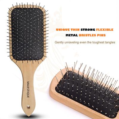 Majestique Premium Wooden Metal Pin Brush, Eco Friendly Wooden Hair Brush with Metal Pin Bristles 1's - Hair Brushes