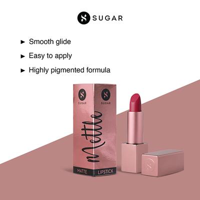 SUGAR Cosmetics Mettle Matte Lipstick - 10 Eirene (Blue toned Red) 3.6 gm - Lipsticks