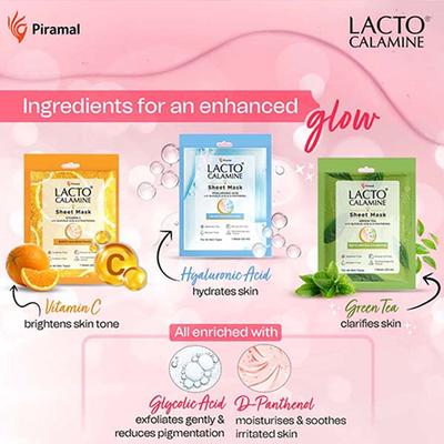 Lacto Calamine Green Tea Face Sheet Mask Instant Hydration Glycolic Acid and D-Panthenol 30 g - Sheet Masks
