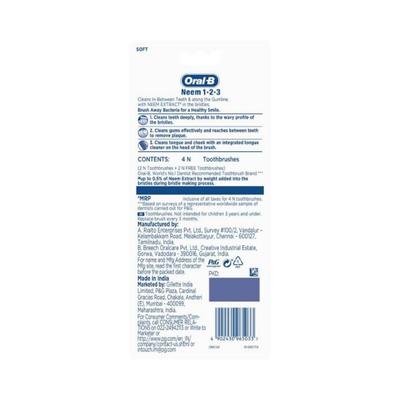Oral B 123 Soft Toothbrush With Neem Extract 4's - Toothbrushes