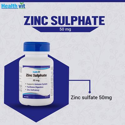 Healthvit Zinc Sulphate 50mg for Supports A Healthy Immune System, Healthy Skin, Supports Cell Growth, Antioxidant Supplement - Tablets 60's - Calcium And Minerals