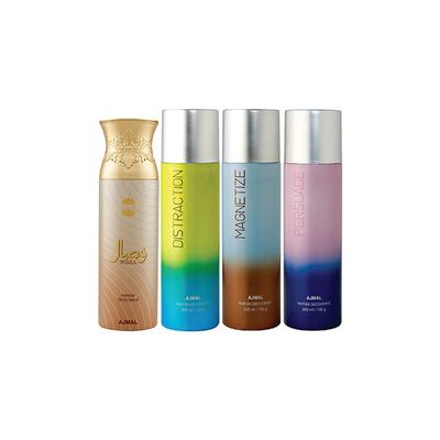 Ajmal 1 Wisal, 1 Distraction, 1 Magnetize And 1 Persuade Deodorants Pack of 4 200 ml - Deodorants/Roll-Ons