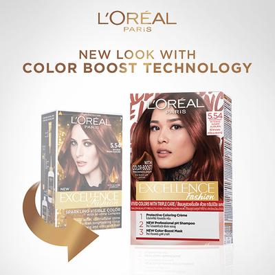 L'Oreal Paris Excellence Fashion Highlights Hair Color, with Color-Boost Technology 5.54 Intense Warm Auburn 172ml - Crème