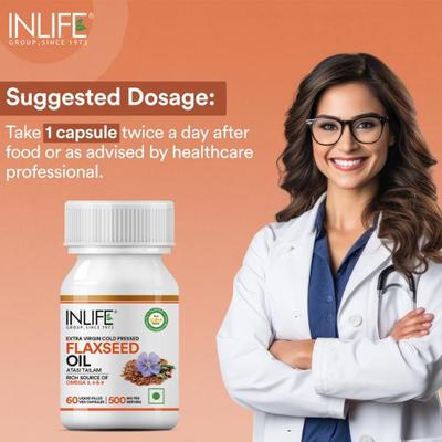 INLIFE Flaxseed Oil 500 mg Veg Capsules 60's - Omega Fish Oil Fatty Acids