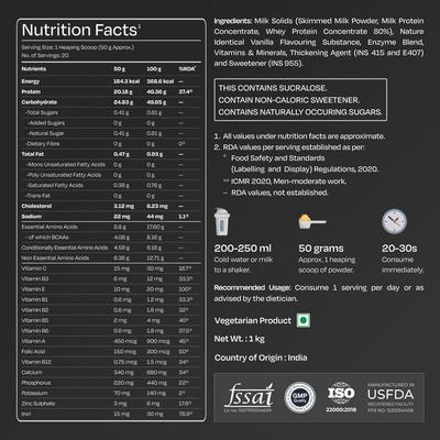 Nutrabay Gold Vital Whey Protein Powder - Gourmet Vanilla 1 kg - Whey Proteins