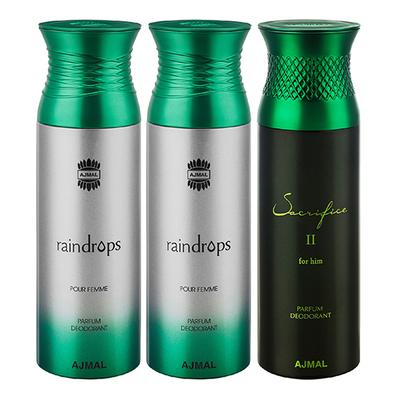 Ajmal Raindrops Raindrops Sacrifice II Deodorant Spray (Pack of 3) 200 ml - Perfumes (Edt/Edp)