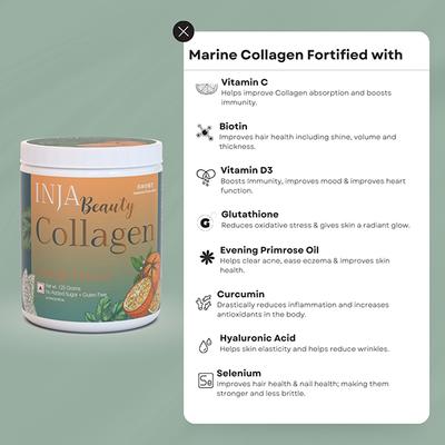 Inja Wellness Beauty Collagen For Skin, Hair & Nails, With Vit C, Glutathione,Biotin & More - Orange Flavour 125 gm - Hair & Skin