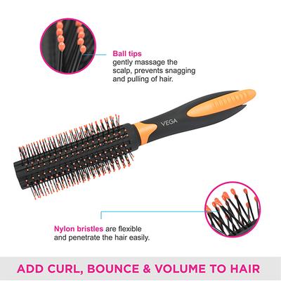 Vega Round Hair Brush With Clip For Men & Women, Volumizing Tool For Curls & Blow Dry, (E20-Rb) - Hair Brushes
