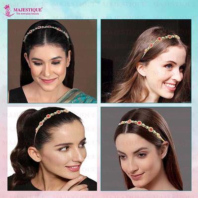 Majestique Kundan Gold Plated Hair Bands Fancy Party Wedding Headband For Women, Girls 1's - Hair Clips/Bands