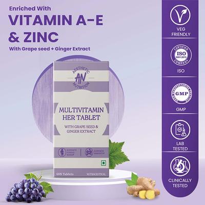 Aesthetic Nutrition Multivitamin Her With Grape Seed, Ginger Extract, Hyaluronic Acid, Vitamin B3, And B12 60 Tablets 1's - Multi-Vitamins