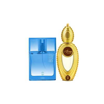 Ajmal Blu Femme EDP Floral Woody Perfume And Wisal Dhahab EDP Fruity Floral Perfume 100 ml - Perfumes (Edt/Edp)