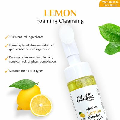 Globus Naturals Refreshing Lemon Fairness Foaming Face Wash With Silicon Face Massage Brush 150 ml - Face Wash & Cleansers