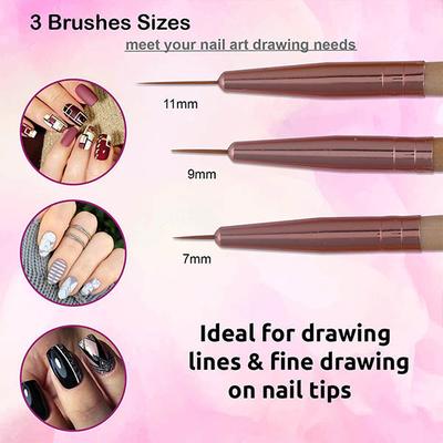 Bronson Professional Nail Art Point Gel Liner Brush Set 3's - Nail Art