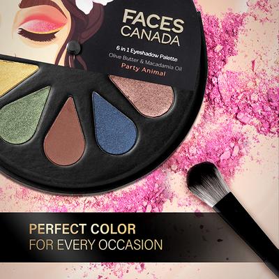 Faces Canada 6 In 1 Eyeshadow Palette Olive Butter & Macadamia Oil- Party Animal 04, 6gm - Eye Shadow Palettes