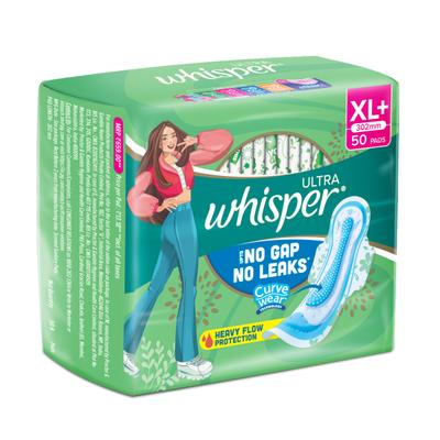 Whisper Ultra Hygiene + Comfort with Soft Wings Sanitary Pads (XL+) 50's - Sanitary Napkins
