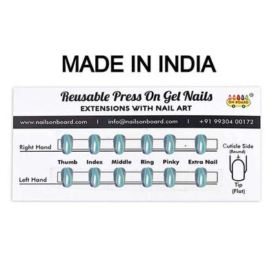 Nails On Board Handmade Press On Gel Nails- Holographic Aqua Blue Medium 50 gm - Nail Care