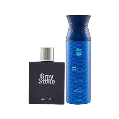 Maryaj Grey Stone EDP Aromatic Woody Perfume For Me And Ajmal Blu Homme Deodorant Aquatic Woody Fragrance 300 ml - Men Perfumes (Edt/Edp)