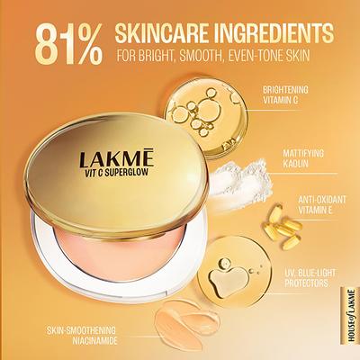 Lakme Makeup+Skincare Vitc Superglow Skin Perfecting Compact Ivory10 8 gm - Compact Powder