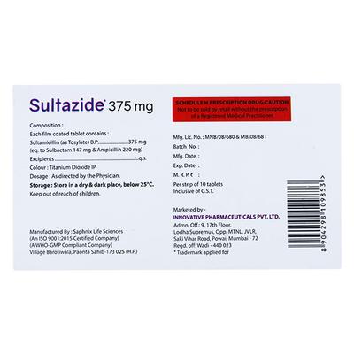SULTAZIDE 375mg Tablet 10's - Bacterial Infections-Pen